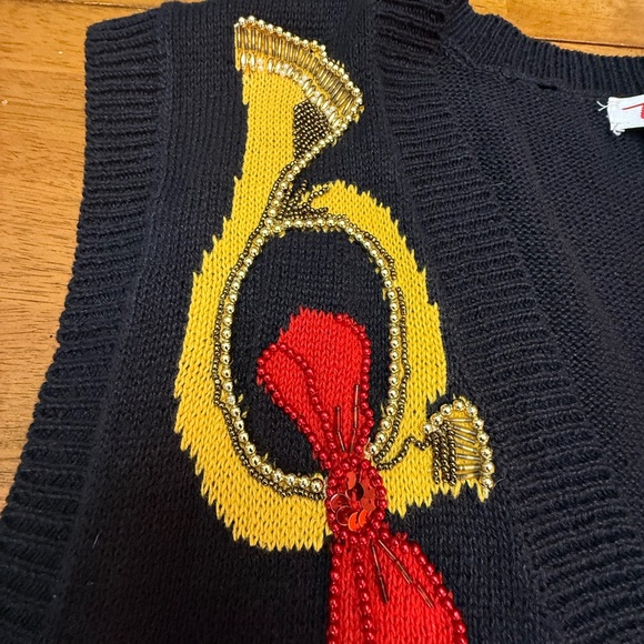 Talbots Women’s Black Knit Beaded Christmas Vest XL - Picture 2 of 5
